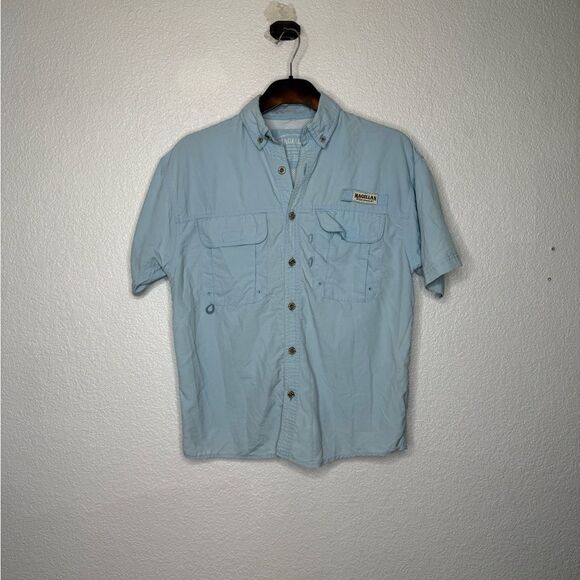 Boys Magellan Outdoors Blue Casual Button Down Shirt Short Sleeve Size 10/12 - Picture 1 of 5